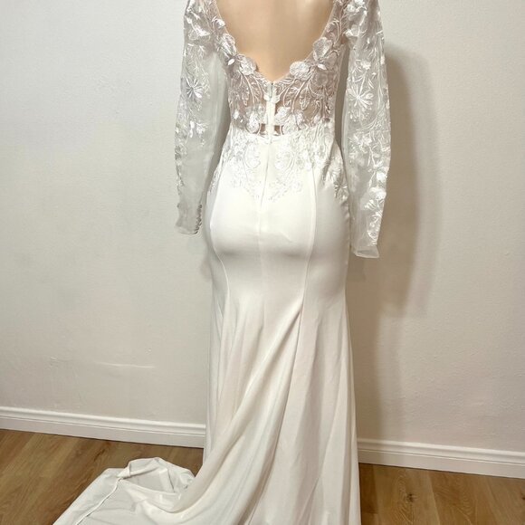 Lulus Wedding Eternity With You White Lace Long Sleeve Dress Size 2 - Picture 7 of 15